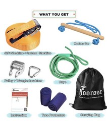 Hooroor Slackline Pulley 52FT Zip Line, Monkey Bar Ninja Warrior Obstacle Course