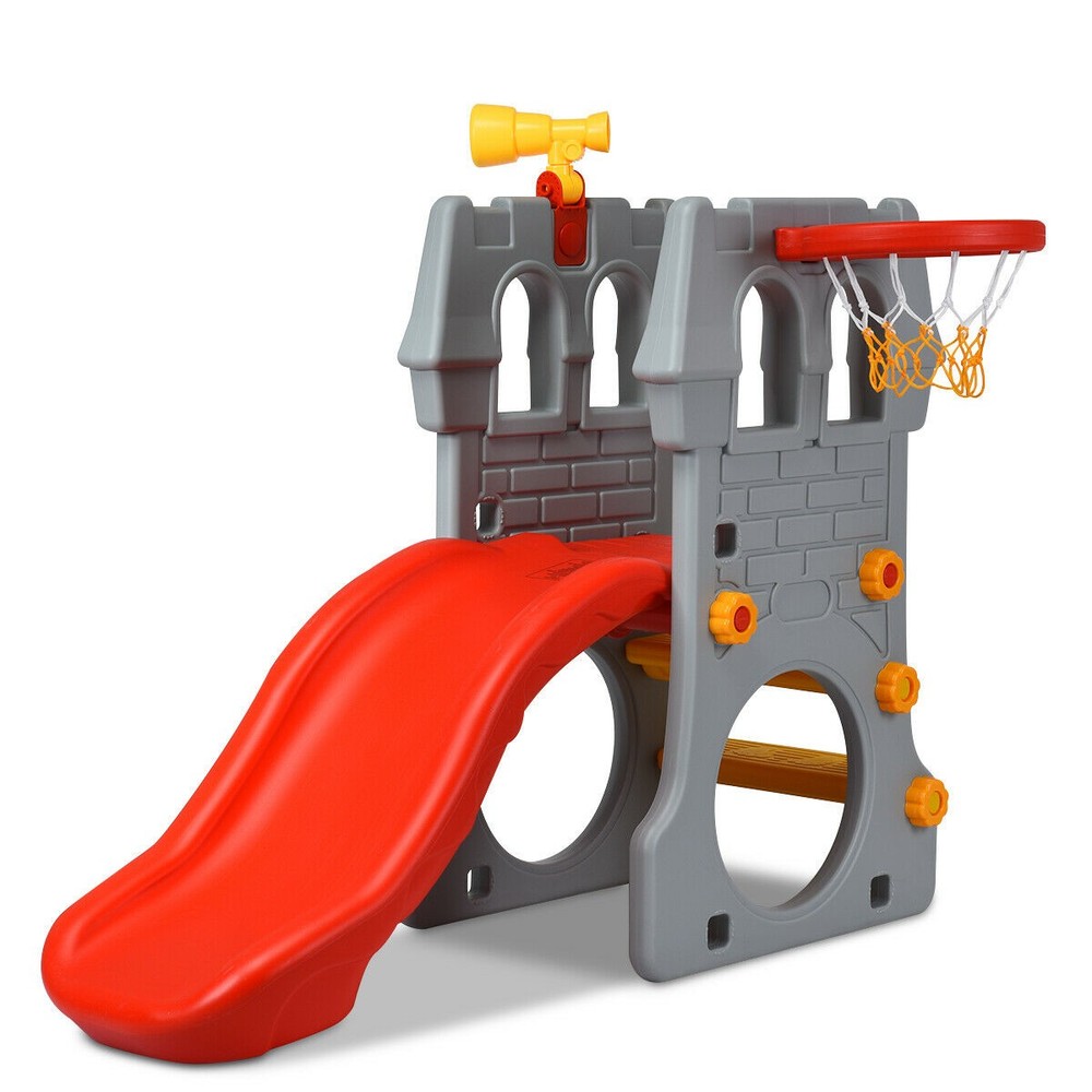 2-Step Children Castle Slide Basketball Hoop and Telescope Toy Indoor & Outdoor