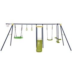 7-in-1 Outdoor Garden A-shaped Kids Swing Set Heavy Duty Saucer Swing Gift Kids
