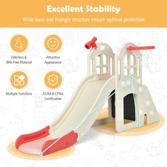 6-In-1 Large Slide for Kids Toddler Climber Slide Playset w/ Basketball Hoop