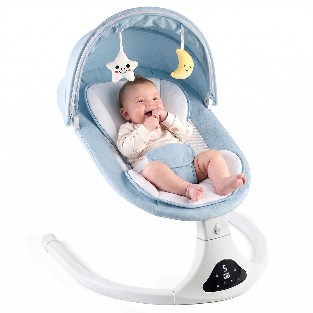Baby Swing with Remote Control – 5 Natural Motion Speeds, Detachable Seat Pad…