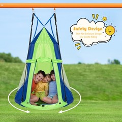 Goplus 40″ Kids Hanging Chair Swing Tent Set Hammock Nest Pod Seat Green