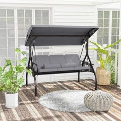 3 Seat Outdoor Porch Swing Chair, Adjustable Canopy Swing Bench, Convertible