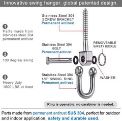 2 Pack Swing Hangers Swing Set Hooks Stainless Steel Hammock Hooks for Porch …
