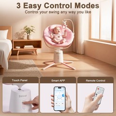 Zoicay Upgraded Baby Swing for Infants: Deep Seat, Smooth, BT App/Remote (Pink)