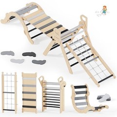 Pikler Triangle Set, Toddler Climbing Toys Indoor, 10-in-1 Grey Twilight