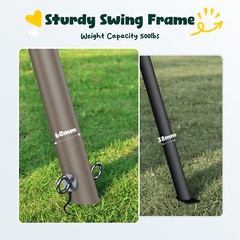 500lb Heavy Duty 7.5ft Metal Swing Set with 2 Swings for Kids Outdoor Swing Seat