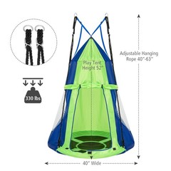 Goplus 40″ Kids Hanging Chair Swing Tent Set Hammock Nest Pod Seat Green