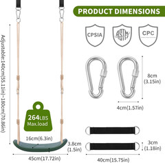 Weatherproof Kids Swing Seat,264Lbs Heavy Duty Tree Swing with Ergonomic Design,
