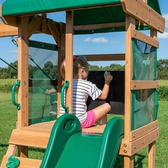 Wood Swing Set with Wave Slide Canopy Roof Outdoor Playset FREE SHIPPING USA ONL