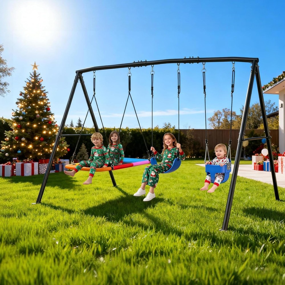 440lbs Metal Platform Swing Set for Backyard with Toddler Swing Heavy Duty Frame