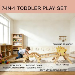 Educational 7-in-1 Collapsible Triangle Indoor Climbing Set Natural Wood For Tod