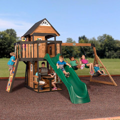 Creek Cedar Wood Swing Set with Wave Slide Clubhouse Play Kitchen Outdoor Playse