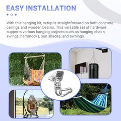 Hammock Hanging Kit with 360° Swivel Hook, Includes Mounting Hardware for Ind…