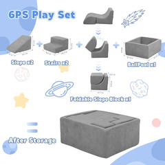 Soft Foam Climbing Blocks with Ball Pit, 6PCS Grey Indoor Climbing Toys for Todd