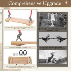 Wooden Swing Seat, Nostalgic Outdoor Wood Swing for Kids , Tree Straps Set Acces