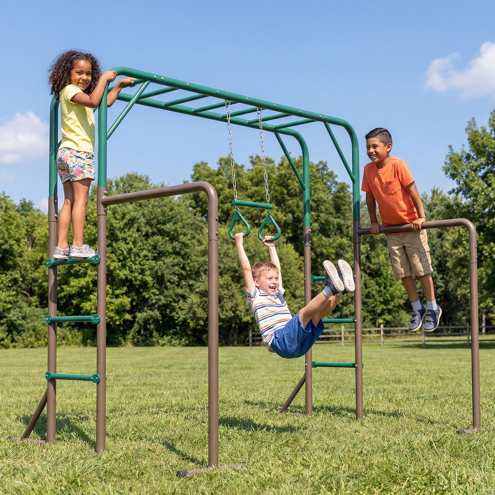Jungle Gym Monkey Bars with Trapeze Swing 400lbs Durable Playground Equipment