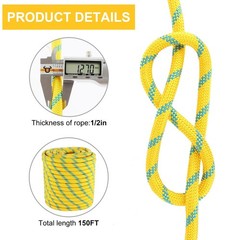 1/2in x 150ft Arborist Rope – 9000lb Breaking Strength Static Climbing Lin