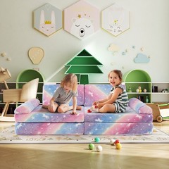 8 Pieces Modular Kids Play Couch Glow in Dark Toddler Sectional Sofa Multi Color