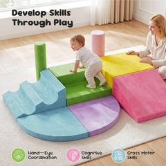 Teckid Toddler Climbing Toys 8-Piece Indoor Soft Foam Blocks Set, Safe Crawling,