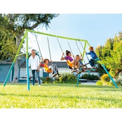 Three Feature Colored Playground Swing Set w/ Trapeze Bar, Multicolor(For Parts)