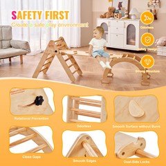 VEVOR Pikler Triangle Set 5in1 Montessori Climbing Toys for Toddlers 1-3 M Wood