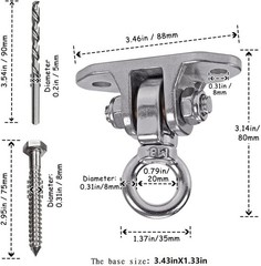 Stainless Steel Heavy Duty Swing Hanger 180°+360° Ceiling Mount for Yoga, Ham…
