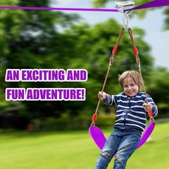 Kids Outdoor Zip Line Kit – 60ft Stainless Steel Pulley Slider & Swing Seat, Bac
