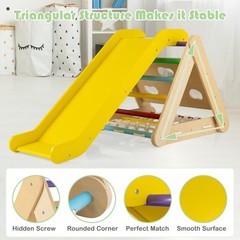 4 in 1 Wooden Climbing Set w/ 3-Side Triangle Climber & Sliding Board Multicolor