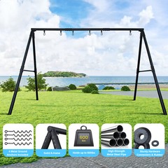 600lb Heavy Duty Metal Swing Set with 3 Swings & Frame Kids Adult Backyard Play
