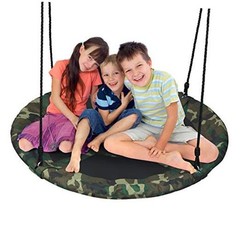 Tree Swing, 40 Inch Round Flying Saucer Swing for Kids Backyard Camo Green