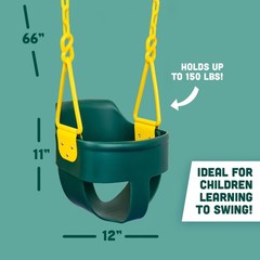 Premium High Back Full Bucket Toddler Swing Seat with Finger Grip, Green