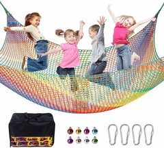 Rainbow Kids Climbing Net 3.3FT x 9.9FT – Safety Playground Mesh for Fun Play