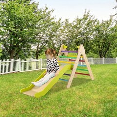 2-in-1 Wooden Climbing Triangle Set Triangle Climber w/ Ramp Multi-color