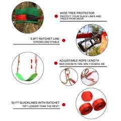Ninja Warrior Obstacle Course for Backyard – 2×50ft Slackline Kit with 10 Mos…