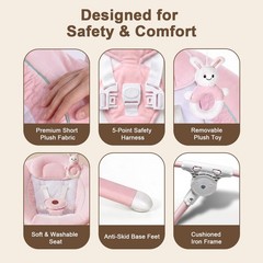 Zoicay Upgraded Baby Swing for Infants: Deep Seat, Smooth, BT App/Remote (Pink)