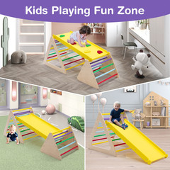 3 in 1 Triangle Climber with Ramp Wooden Toddler Climbing Triangle Toys for Slid