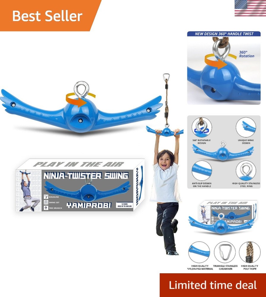 Ninja-Twister Swing Spins Set: Slackline Attachments – 360° Handle Twist-Spin Fl