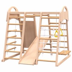 Wooden Indoor Playground 7-in-1 Jungle Gym Playset Climb Set for Kids 2-6yrs US