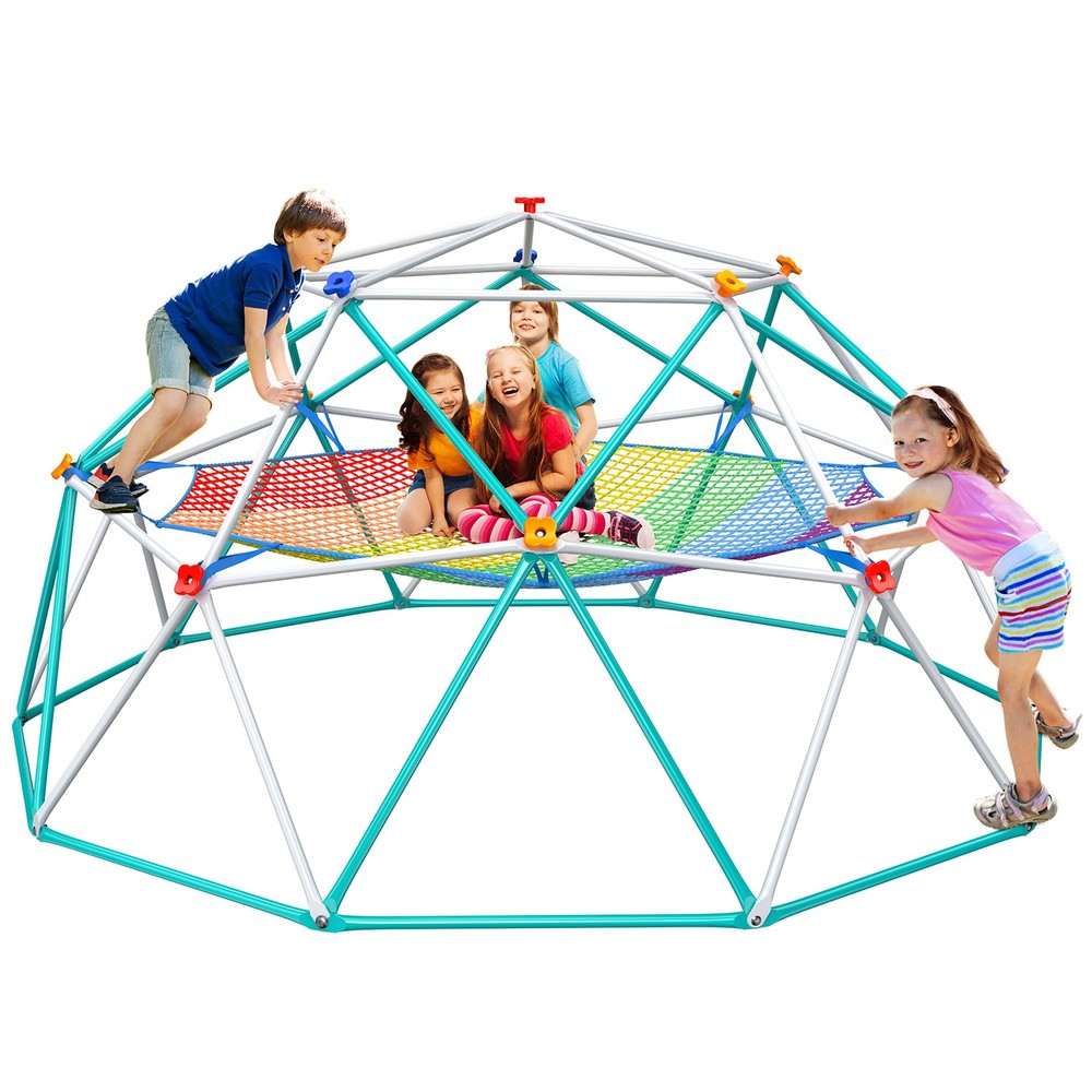 10ft Climbing Dome with Climbing Cargo Net Jungle Gym for Kids Monkey Bars 800lb