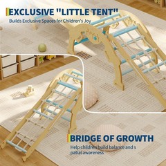 4 in 1 Toddler Climbing Toys Indoor,Wooden Climbing Triangle Set W/Ramp,Arch Gym