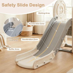 Toddler Slide and Swing Set, 5 in 1 Bus Themed Baby Slide with Climber Basketbal
