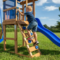 Kids Outdoor Wood Playground Swing Play Set W/ Clubhouse Slide Rock Wall Ladder