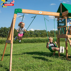 Wood Swing Set with Wave Slide Canopy Roof Outdoor Playset FREE SHIPPING USA ONL