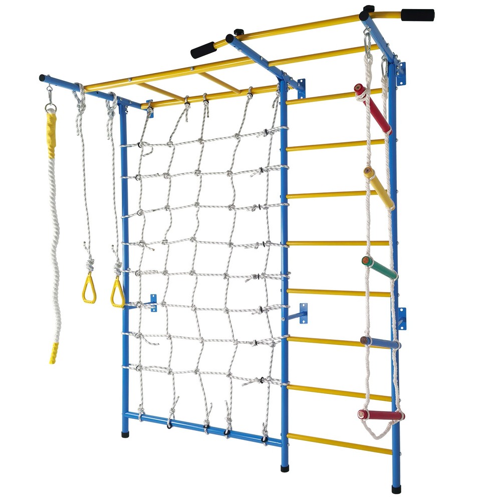 7-in-1 Indoor Playground Wall Gym With Monkey Bars & Pull-Up Bar