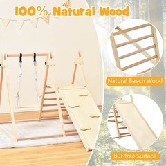 5-in-1 Kids Indoor Playground w/Slide Climbing Rock Adjustable Swing Wooden