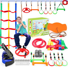 Ninja Warrior Obstacle Course for Kids Outside-Ninja Slackline 52Ft with 11 Dura