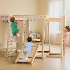 Indoor Jungle Gym, 9 in 1 Wooden Montessori Baby Climbing Toys with Adjustable 2