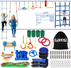 2X50 Ft Ninja Obstacle Course Kit for Kids with Slackline and 13 Fun Accessories