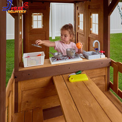 Backyard Discovery Spruce Hollow Spruce Wood Swing Set W/Wave Slide Clubhouse